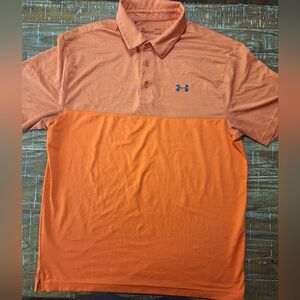 Under Armour Men's Heatgear‎ Polo Size Large Loose Fit Orange Short Sleeve Shirt